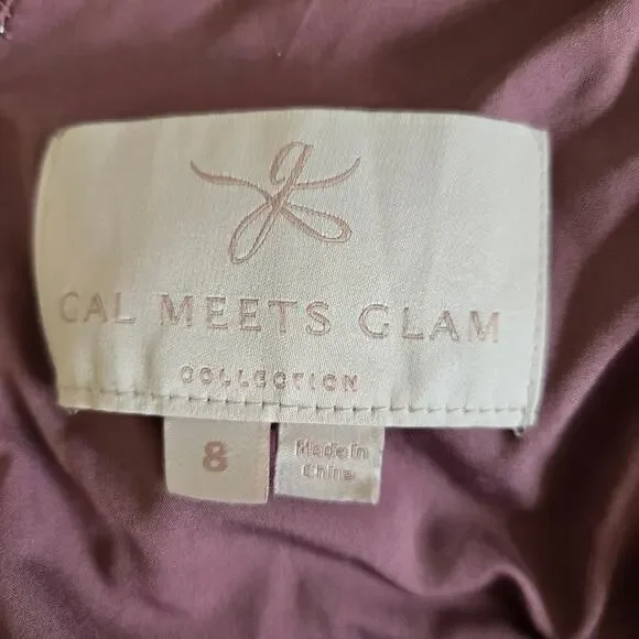 Gal Meets Glam Event Dress Maxi Pleated Wedding Guest Mauve Silky Women 8 - Picture 12 of 14